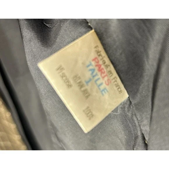 Vintage SANDRO Paris Brown Checked Double-Breasted Velvet Trim Blazer Sz S - Picture 8 of 9